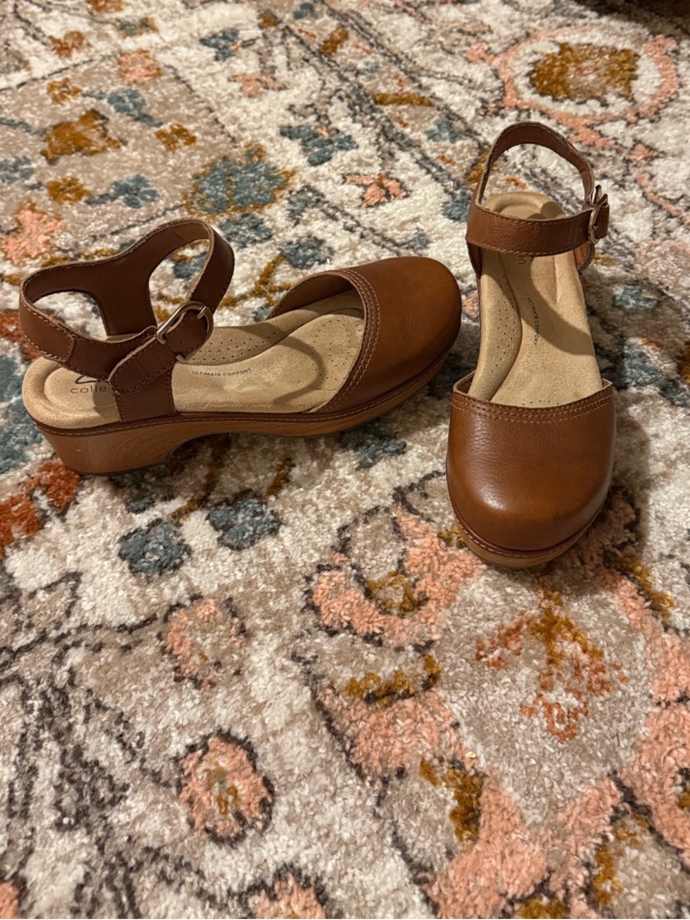 Clarks Brown Leather Mary Jane Clog Mules